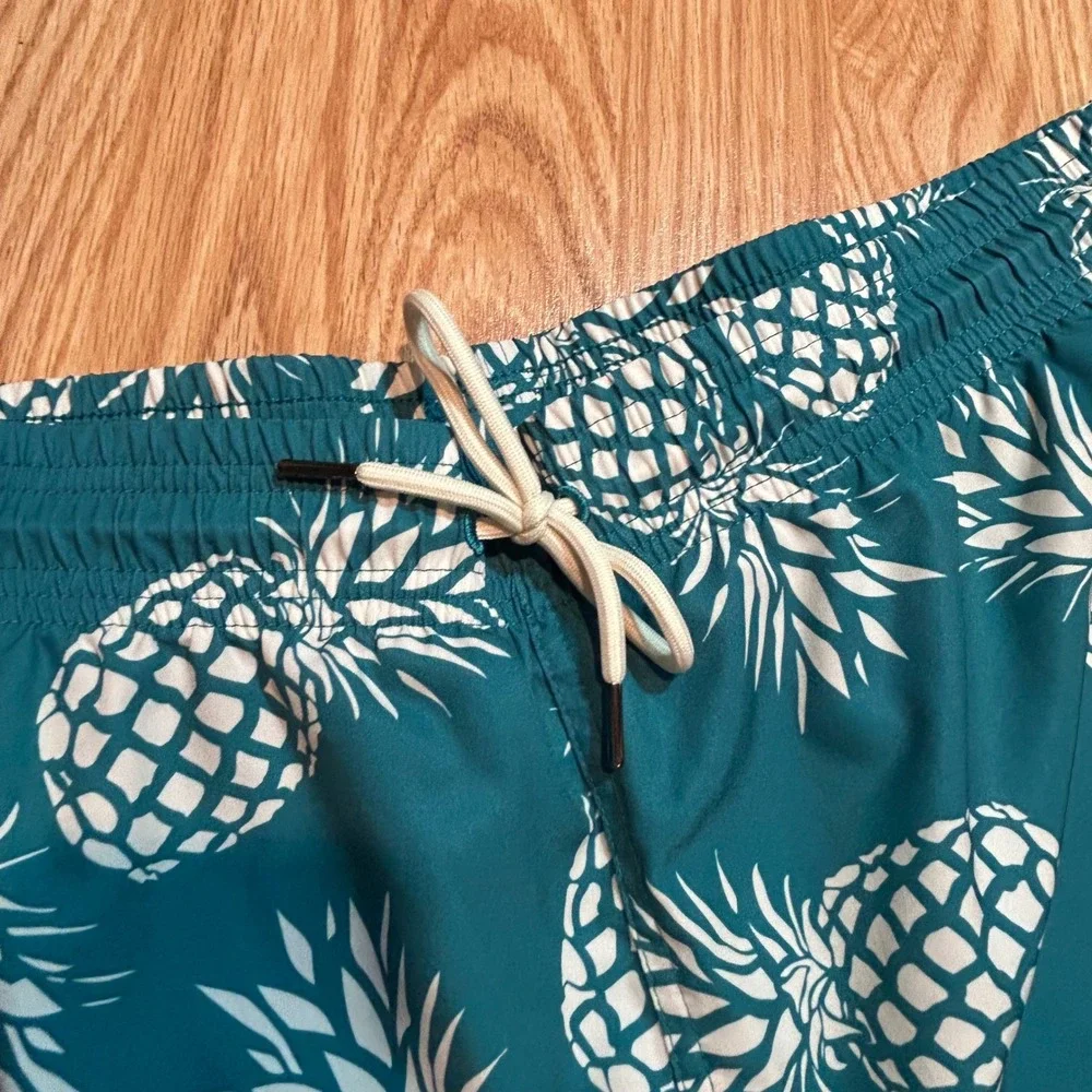 Brisira Mens Swim Trunks 44 Teal Pineapple‎ Print Board Shorts Cargo Pocket